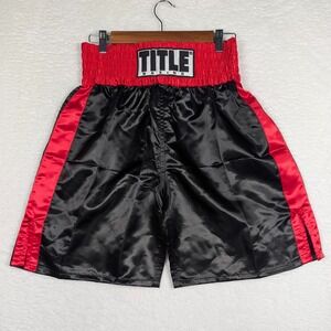 Title Boxing Trunks Mens Small Black Red Satin MMA Fight Shorts Shiny Dazzle